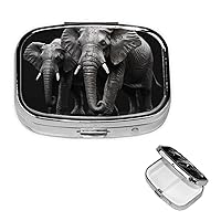 Pill Box 3 Compartment Square Small Pill Case Travel Pillbox for Purse Pocket 3D Gray Elephant Metal Medicine Organizer Portable Pill Container Holder to Hold Vitamins Medication Supplements