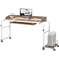 SogesHome Overbed Table on Wheels and PC Stands, 47 inch Height Adjustable OverBed Desk Laptop Desk Portable Overbed Computer Table Laptop Desk, Oak