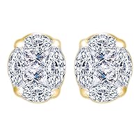 1/2 Carat Marquise & Princess Shape White Natural Diamond Stud Earrings 14K White Gold (0.50 Cttw)