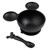 Bumkins Disney Baby Bowl, Silicone Feeding Set with Suction for Baby and Toddler, Includes Spoon and Lid, First Feeding Set, Essentials for Baby Led Weaning, Babies 4 Months Up, Mickey Mouse Black
