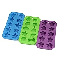 Chef Craft Select Plastic Shaped Ice Cube Tray Set, 8.75 inch 3 Piece Set, Blue/Green/Purple