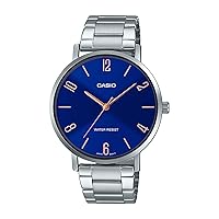 Casio MTP-VT01D-2B2 Men's Stainless Steel Minimalistic Blue Dial 3-Hand Analog Watch