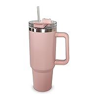 Stay Hydrated On-The-Go with 40 Oz Stainless Steel Tumbler - Handle, Straw Included Ideal for Travel, Office, and Outdoor Adventures Pink