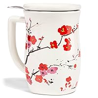 Tea Forte Fiore Ceramic Tea Mug with Infuser and Lid, Sakura, 14 oz. Ceramic Cup with Handle for Steeping Loose Leaf Tea, Dishwasher & Microwave Safe