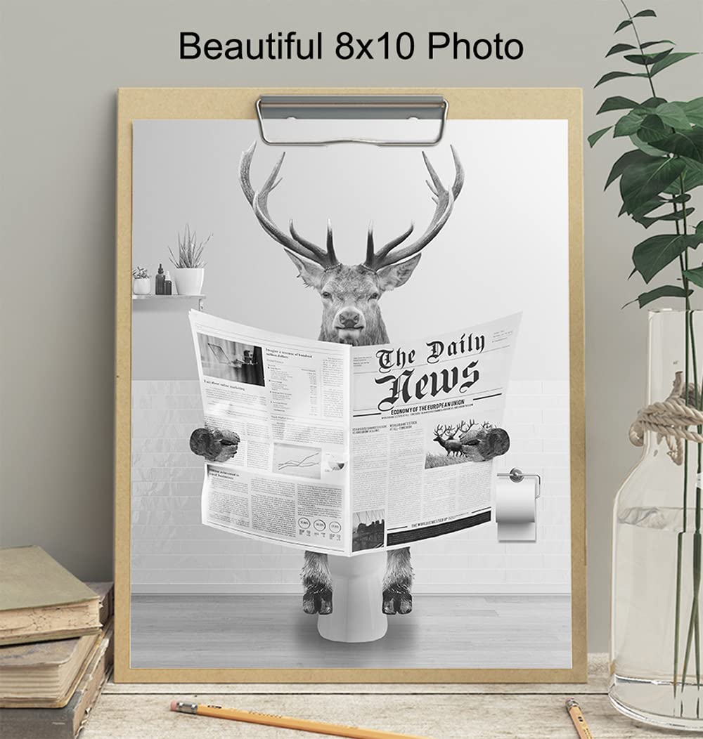 Bathroom Decor for Men - Bathroom Wall Art & Decor - Deer Wall Decor - Hunting Wall Decor - Elk Wall Decor - Funny Bathroom Decor for Women Kids - Bath Accessories - Cute Bathroom Decor UNFRAMED