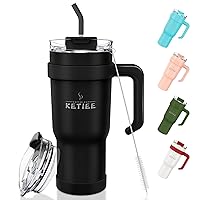 KETIEE 40 oz Tumbler with Handle and Straw, Leakproof Vacuum Insulated Stainless Steel Cups with Screwed Lid & Straw Gym Water Jug Travel Mug for Hot/Cold, Sweat Proof, Dishwasher Safe (Black)