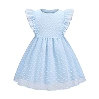 Toddler Baby Girls Summer Dresses Ruffle Sleeveless Dress Swiss Dot Solid Party Sundress for 18M-6Years