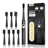 YUNCHI Y2 Charcoal Sonic Electric Toothbrush - Whitening, 5 Modes, Smart Timer, 8 Brush Heads, Rechargeable, For Adults and Kids