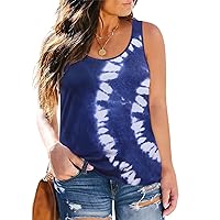 RITERA Tie Dye Tank Tops for Women Plus Size Rotate Blue Print Summer Sleeveless Tunic Oversized Round Neck Causal Ladies Tanks Shirt Print Henley Tshirt Basic Camisoles 4XL 26W