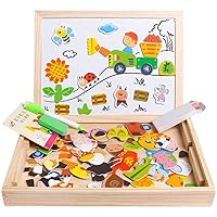 Skrtuan Wooden Educational Toys Magnetic Puzzles for Kids Wooden Art Easel Double Side Educational Learning Games for Boys Girls Children