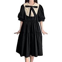 Lolita Dress for Girls Elegant Vintage Dress Women Dresses Sweet Cute Puff Sleeve Preppy Style Lolita Outfits (Color : Black, Size : Small)
