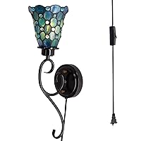 Tiffany Wall Sconces Lamp Plug In Stained Glass Wall Lighting 5X8X19 Inch-Blue Bead Style