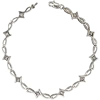 10k White Gold Double Loop Diamond Tennis Bracelet 0.10 ct Diamonds, 1/4 inch wide