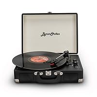 Bluetooth 3-Speed Record Player, ByronStatics Smart Portable Wireless Vinyl Turntable Built in Stereo Speakers Suitcase Record Player with Extra Stylus, RCA Line out Aux in - Black