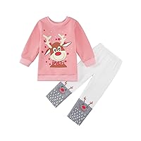 Toddler Girls Thicken Velvet Clothing Winter/Fall Long Sleeve Cartoon Fox Reindeer Sweatshirt Girl Christmas Outfit