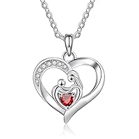 Mommy Necklaces for Women, Jewelry for Women Necklace 14K White Gold Necklace Heart with Birthstone Rolo Pendant Necklace Mother Days Gift for Mom