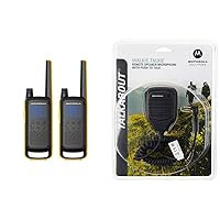 Motorola Solutions Talkabout T475 Extreme Two-Way Radio Black W/Yellow Rechargeable Two Pack and Motorola 53724 Remote Speaker Microphone (Black)