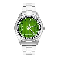 Green Grass Soccer Field Theme Men's Quartz Watch Stainless Steel Wrist Watch Classic Casual Watch for Women