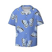 Beautiful Blue Butterfly Men's Summer Short-Sleeved Shirts, Casual Shirts, Loose Fit with Pockets