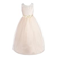 Dressy Daisy Girls Wedding Flower Girl Tulle Dresses Lace Ball Gown for Pageant Special Occasion, Floor Length