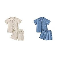 Boy Must Haves Outfits&Set Solid Color Cotton Linen Stand Up Collar Top And Shorts Summer 6 Month Baby Boy Outfit