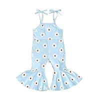 Karwuiio Baby Girl Summer One Piece Outfits Sleeveless Boho Overalls Jumpsuit Bell-Bottom Pants Little Kid Clothes