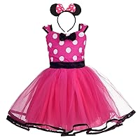 Dressy Daisy Toddler Girl Polka Dots Fancy Dress Up Costume Birthday Party Tulle Dresses with Headband Size 3T to 4T Hot Pink 203