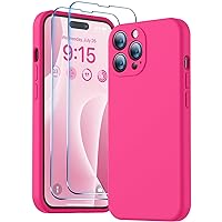 BossKiss Compatible with iPhone 14 Pro Max Case 6.7 inch, Premium Liquid Silicone Case [Velvety Touch] [2 Pcs 9H Tempered Glass Screen Protector], Camera All-Round Protection Case, Hot Pink