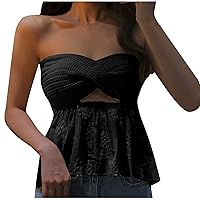 Women Knit Patchwork Twisted Hollow Flowy Tube Tops Summer Fashion Floral Lace Sexy Backless Solid Babydoll Bandeau