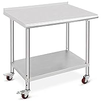 Stainless Steel Work Table, Food Prep Stainless Steel Table 36x24x35 Inch, Metal Table Cart Worktable with Caster Wheel, Commercial Workstation for Kitchen Restaurant Garage, Silver