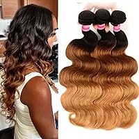 Nadula Highlight 3 Tone Ombre Body Wave Human Hair 3 Bundles Brazilian 10A Remy Hair Ombre Blonde Human Hair Wavy Weaves Sew in Extension T1B427 Color (16 18 20inch)
