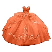Women's Lace Applique Ruffles Quinceanera Dress Beaded Sweetheart Formal Ball Gowns
