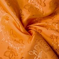 Kayla Orange Polyester Floral Jacquard Brocade Satin Fabric by The Yard - 10004