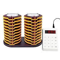Restaurant Pager System Breakproof 20 Coaster Pagers Brown Wireless Beeper Buzzer System Touch Keyboard Queue Pagers for Food Truck Church Nursery Clinic Coffee Shop