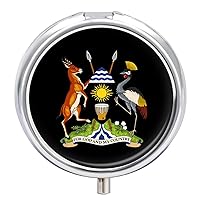 Coat Arms of Uganda Cute Pill Case with 3 Compartment Portable Pocket Pillbox Round Vitamins Medication Organizer Travel Gifts