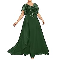 Mother of The Bride Dresses Plus Size Long Evening Dress V Neck Lace Formal Gowns with Sleeves