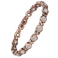 Pure Copper Magnetic Bracelet for Women, Beauty Crystal Inlaid Copper Magnetic Bracelets Clasp Ladies, Free Link Removal Tool