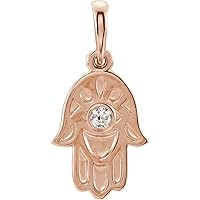 14k Rose Gold Polished .03 Dwt Diamond Hamsa Pendant Necklace Jewelry for Women