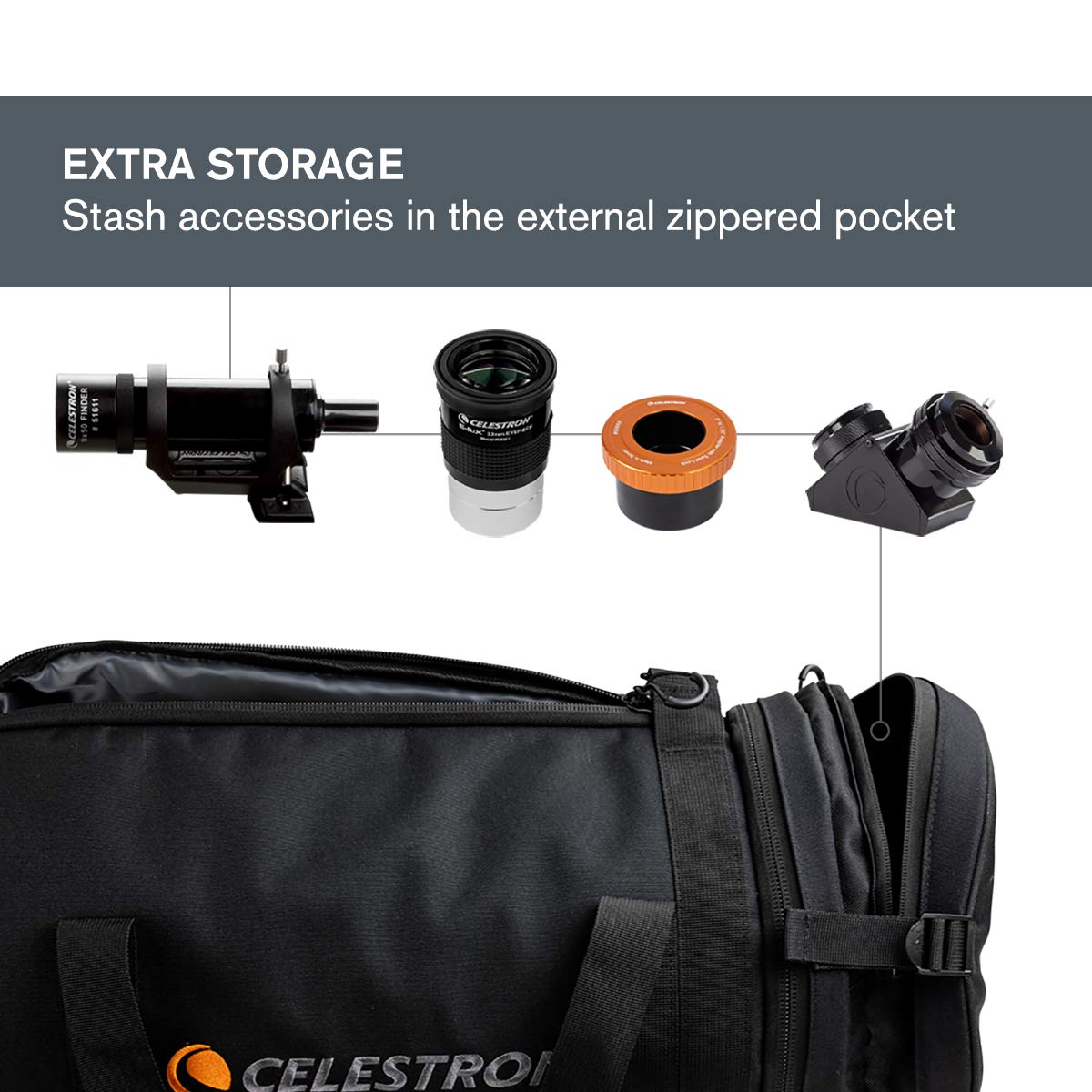 Celestron – 8” Telescope Optical Tube Bag – Custom Carrying Case Fits Schmidt-Cassegrain and EdgeHD – Ultra-durable Protective Walls – Padded Straps for Easy Carry