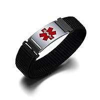 Personalized Sport Medical Alert Bracelets for Women Men - Custom Medical ID Bracelets with Free Engraving - Hook and Loop/Elastic/Stainless Steel/Silicone Watch Wristband Emergency Bracelet
