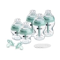 Tommee Tippee Advanced Anti-Colic Fussy Baby Bottle and Pacifier Set, 0m+, 5oz and 9oz Self-Sterilizing Bottles, Slow-Flow Breast-Like Nipples, Ultralight Pacifiers