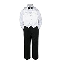 4pc Baby Toddler Boy Teen Formal Suit Black Pants Shirt Vest Bow tie Set SM-4T