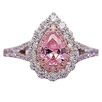 Rings for Women Exquisite Pink Diamond Geometry Water Drop Pointed Ring Solitaire Wedding Engagement Proposal Statement Ring Ladies Jewelry Gift Good Gift for a Girlfriend Boyfriend Family