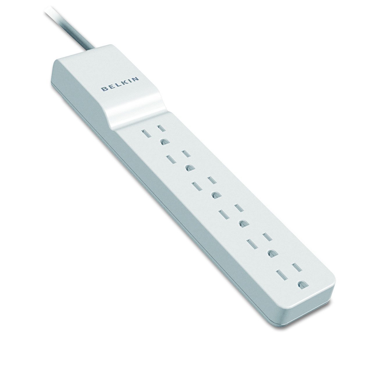 Power Strip, Belkin Surge Protector 6 AC Multiple Outlets, Flat Rotating Plug, 6 ft Long Heavy Duty Extension Cord for Home, Office, Travel, Computer Desktop & Charging Brick, White (1080 Joules)