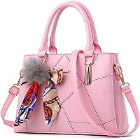 Womens Leather Handbags Purses Top-handle Totes Satchel Shoulder Bag for Ladies With Pompon and Bowknot