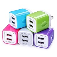 USB Wall Charger Adapter, FiveBox 5Pack 2.1Amp Fast Dual Port Wall Charger USB Plug Charging Block Charger Brick Charger Cube Charger Box Compatible iPhone 15/14/13/12/11/Xs/XR/X/8/7, Samsung, Android
