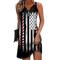 Summer Dresses for Women 2024 4th of July Sexy V Neck Sleeveless American Flag Patriotic USA Stars Casual Soft Dress