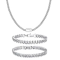 VNOX 2 Pcs Chain Bracelet for Men Women Silver Initial Necklace