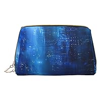 The Blue Binary Print Cosmetic Bags,Leather Makeup Bag Small For Purse,Cosmetic Pouch,Toiletry Clutch For Women Travel