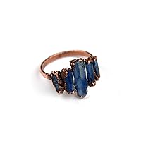 Natural Kyanite Gemstone Electroform Ring - Stunning Stackable Statement Ring for Weddings and Birthstones - Elegant Rings for Women with a Boho Vibe. GFS5673 (COPPER ANTIQUE, 7)